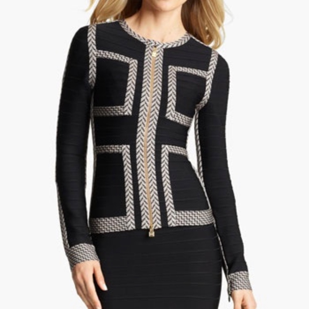 Herve Leger Contrast Trim Bandage Jacket, Size S